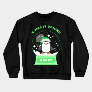 Xmas is Coming Happy Penguin (Green) Crewneck Sweatshirt